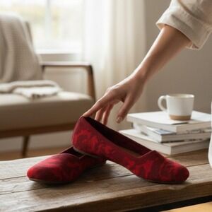 SoftWalk Knit Ballet Flats Womens Red Floral Slip On Comfort Shoes S1861-600 7M